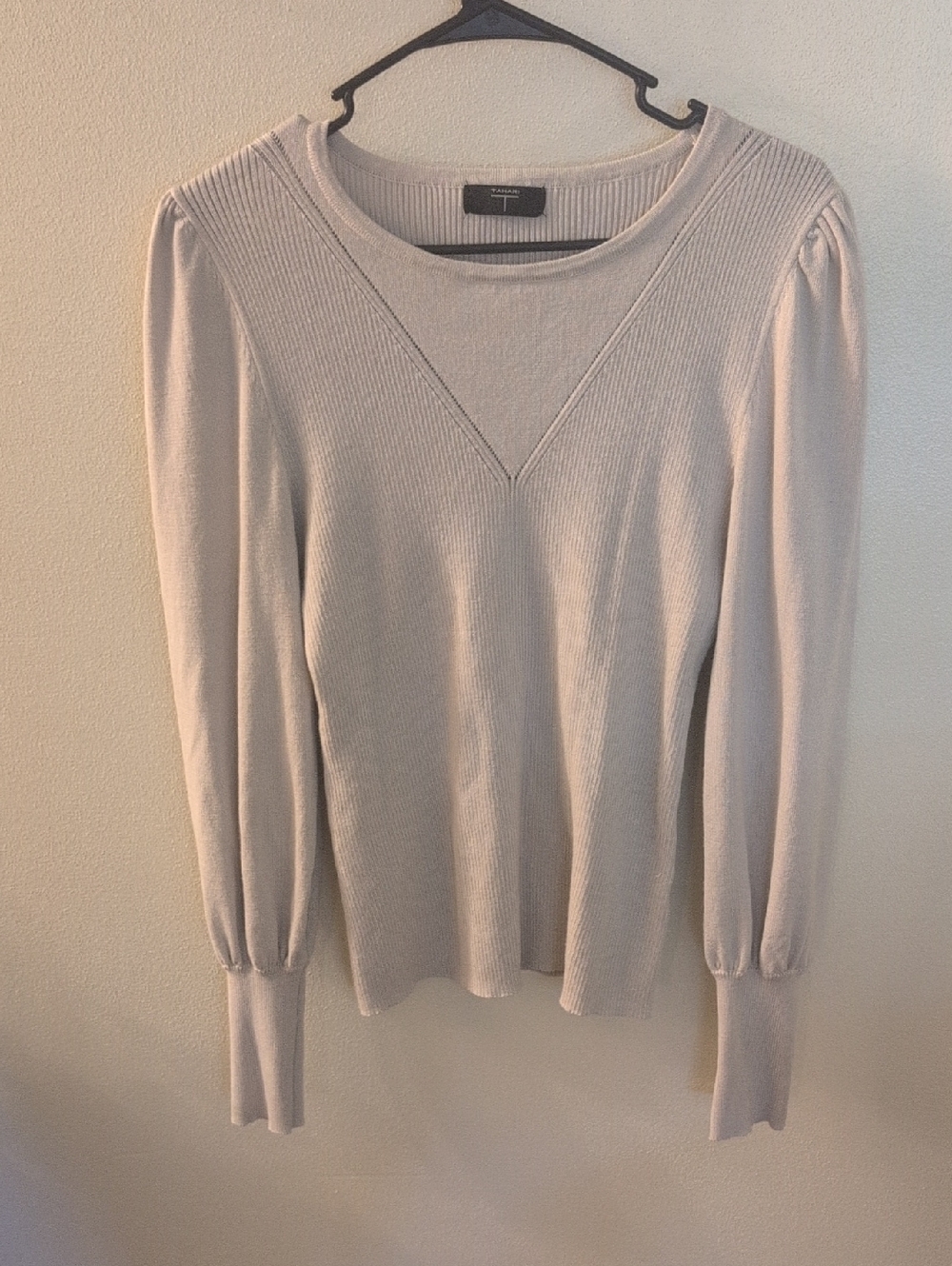 Light Beige/Gray Ribbed Long Sleeve Sweater